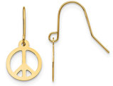 14K Yellow Gold Peace Sign Charm Drop Earrings